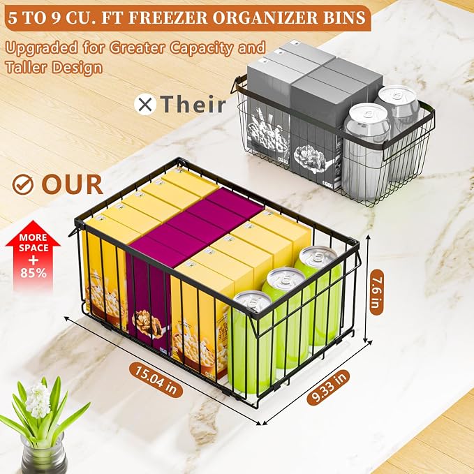 Large Freezer Organizer Bins, Upgrade Quick Expand/Collapse Feature, - Image 3
