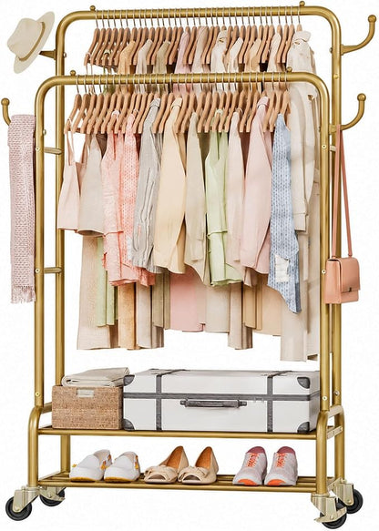 Homde Heavy Duty Clothes Rack: 265lb Rolling Double Rod Garment Hanging by Homde