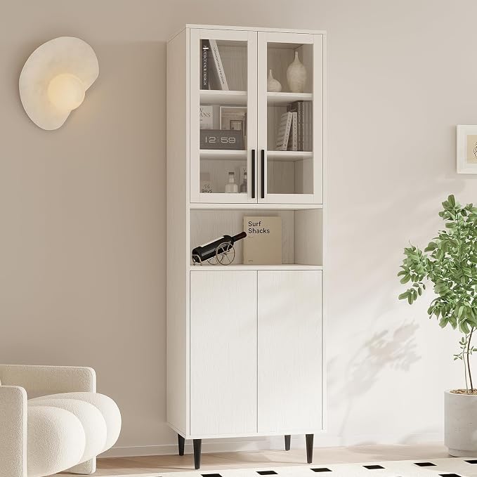 TUSY 70.9“ H Bookcase with Doors, 6-Tier Bookshelf with Open Shelf, Display - Image 4