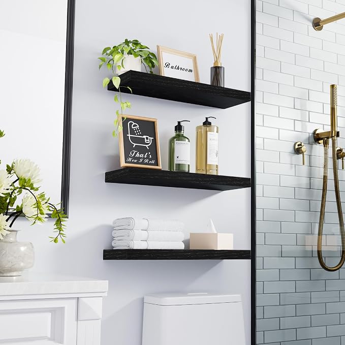 BAYKA Floating Shelves for Wall, Wall Mounted Rustic Wood Shelves for Bathroom - Image 4