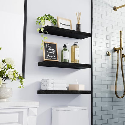 BAYKA Floating Shelves for Wall, Wall Mounted Rustic Wood Shelves for Bathroom - Image 4