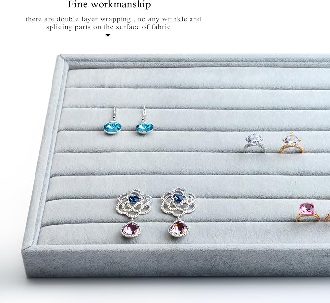 Oirlv Velvet 7 Slots Ring Earrings Studs Tray Showcase Display Jewelry Organizer - Image 3