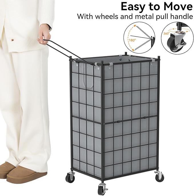 WOWLIVE Laundry Hamper with Wheels, Metal Wire Frame Rolling Laundry Basket - Image 5