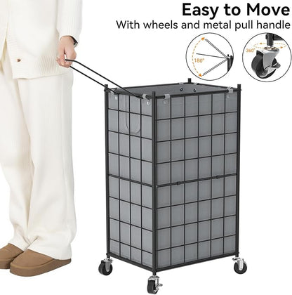 WOWLIVE Laundry Hamper with Wheels, Metal Wire Frame Rolling Laundry Basket - Image 5