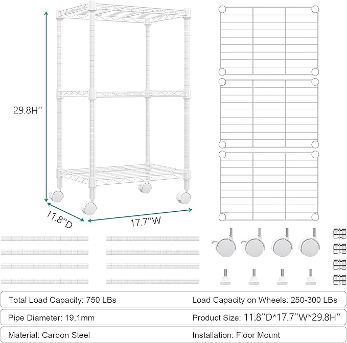3 Tier Shelf Metal Storage Shelves Wire Rack Closet Organizers - Image 3