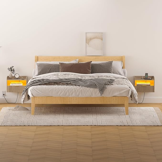 White Floating Nightstand with Charging Station and LED Lights - Image 3