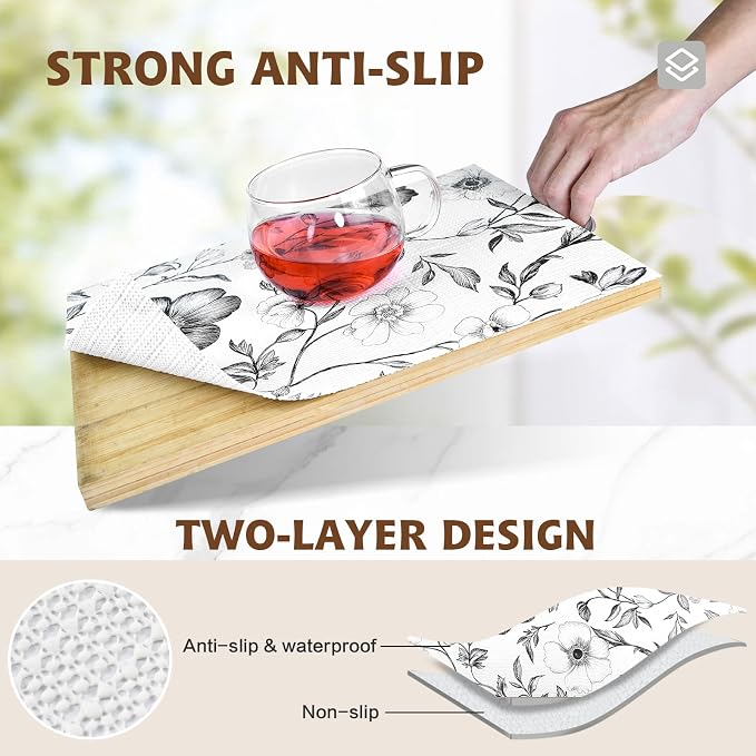 Drawer and Shelf Liner Black Flowers 23.6in x 20FT, Non Adhesive Anti-Slip - Image 3