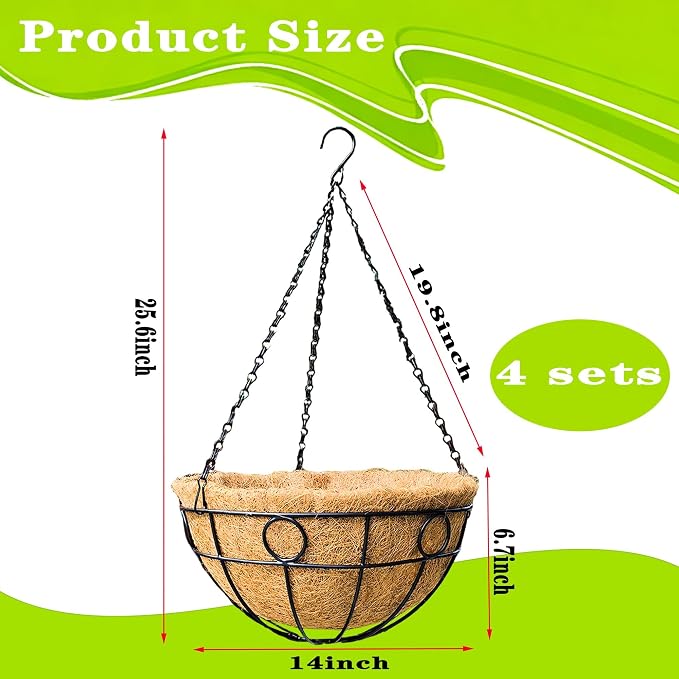 4 Pack 14" Round Metal Hanging Basket - Image 5