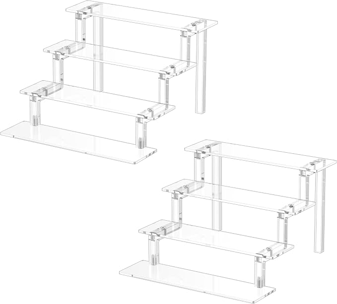 WINKINE Acrylic Display Shelves, Perfume Stand, 4 Tier Figurine Riser Shelf by WINKINE