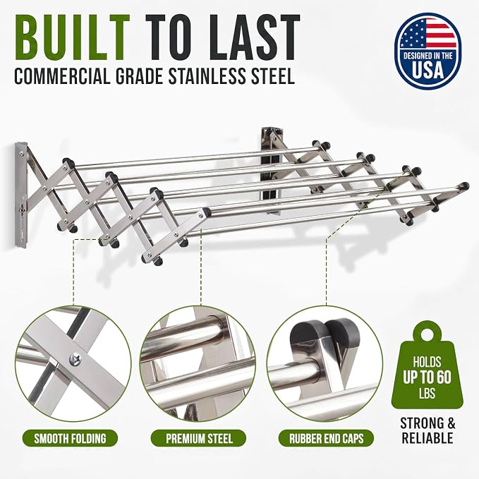 Smartsome Wall Mounted Clothes Drying Rack | Adjustable to Fit Your Space | 20 - Image 4