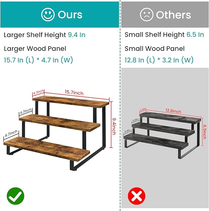 ELITEROO 3 Tier Wooden Display Rack, Portable Products Display Stand, 3 Step - Image 2