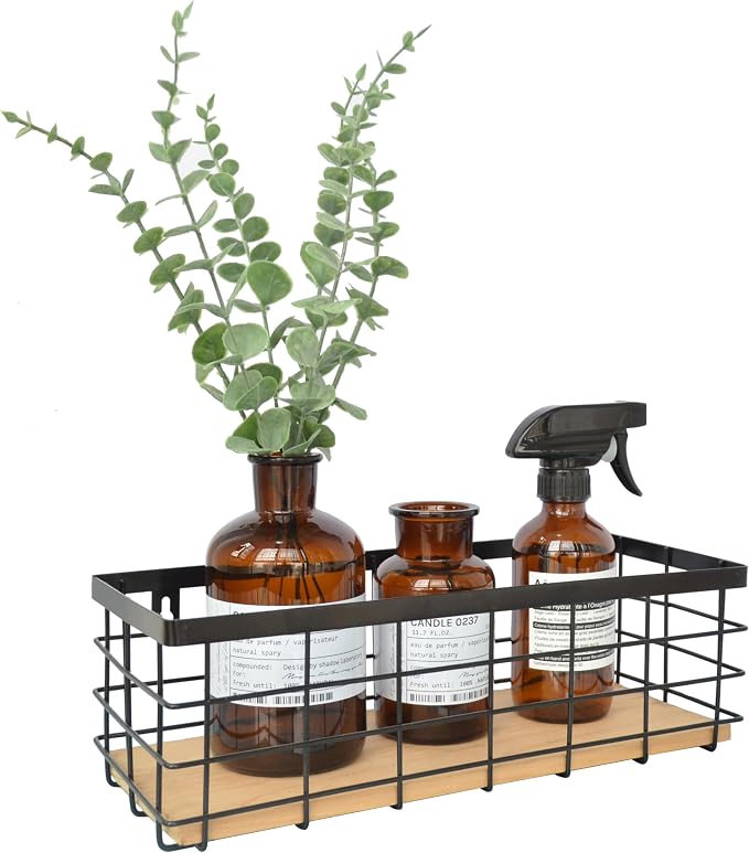 Detachable Wood Base Wire Basket tabletop or wall mount, Medium | Farmhouse - Image 3