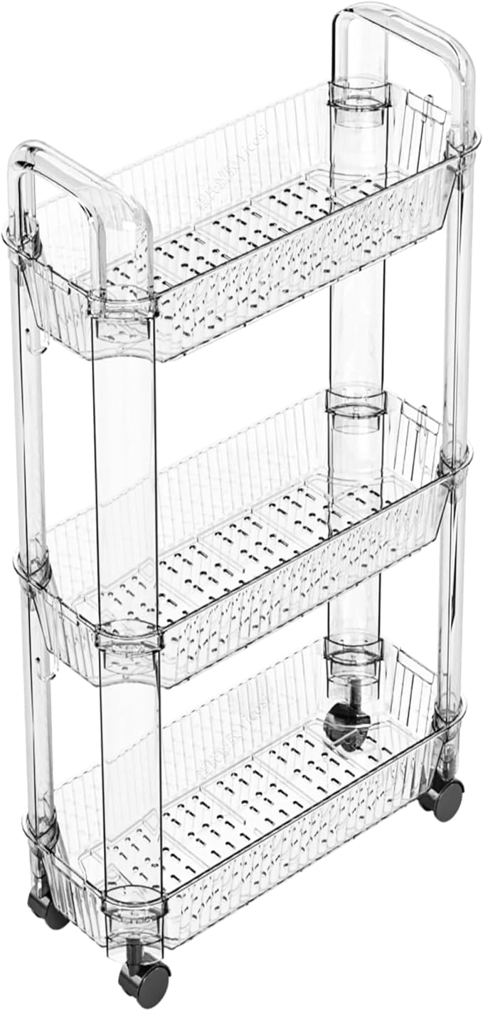 3 Tier Rolling Cart with Wheels, Slim Storage Cart, Three Tier Thin Shelf and by Yieach