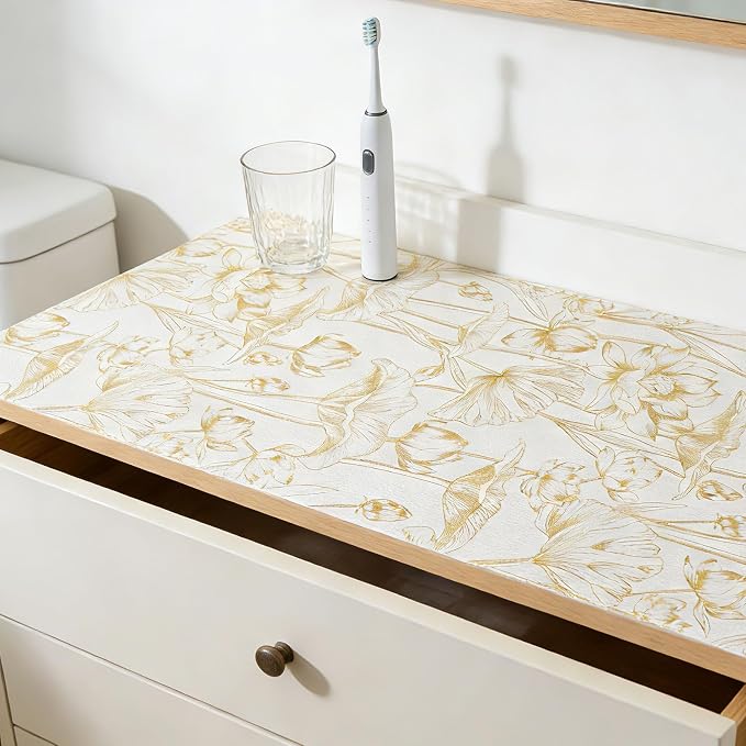 Shelf Liners Non Adhesive Light Base Gold Lotus Pattern - Image 3