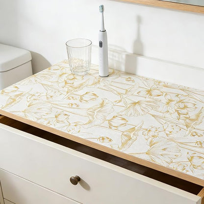 Shelf Liners Non Adhesive Light Base Gold Lotus Pattern - Image 3