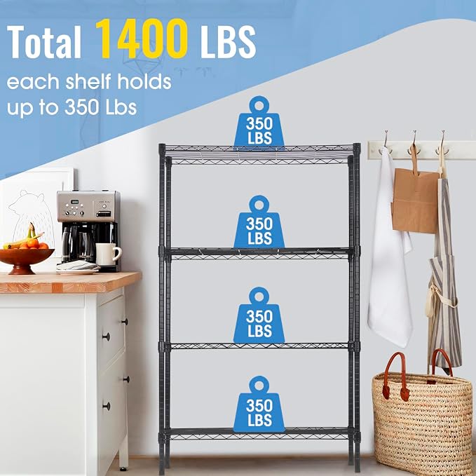 PayLessHere | 4-Tier Wire Shelf | 36"x14"x62" | Black | Adjustable Racks | - Image 7