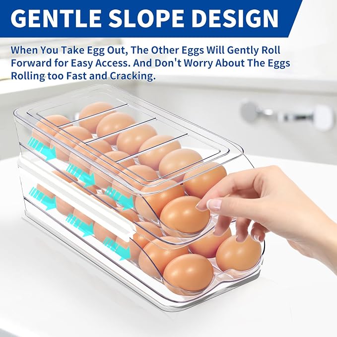 Egg Holder for Fridge, Automatic Rolling Egg Organizer for Refrigerator - Image 2