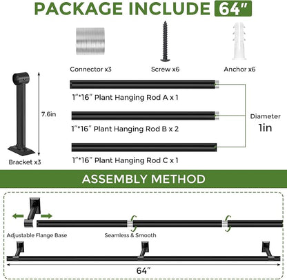 Window Plant Hanger for Indoor Plants, 64 Inch Hanging Plant Rod, 1 Inch - Image 8