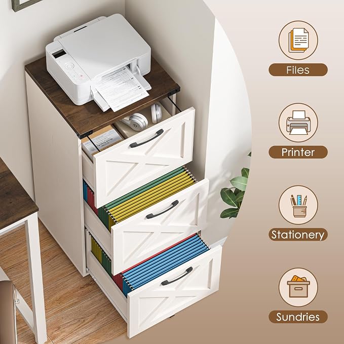 Halitaa 3 Drawers Tall Farmhouse File Cabinet - Image 7