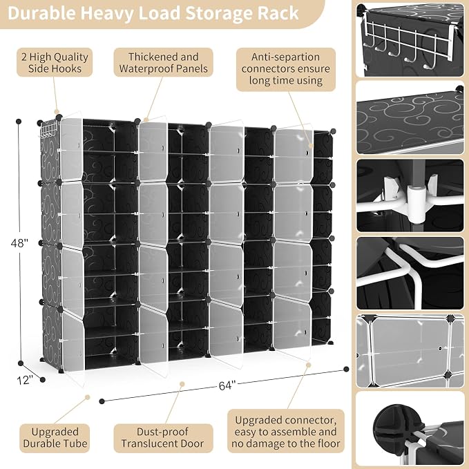 Portable Shoe Rack with Door, 64 Pairs Cabinet Easy Assembly, Plastic - Image 3