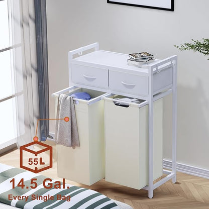Laundry Hamper, Laundry Sorter 2 Section, Rolling Laundry Basket - Image 2