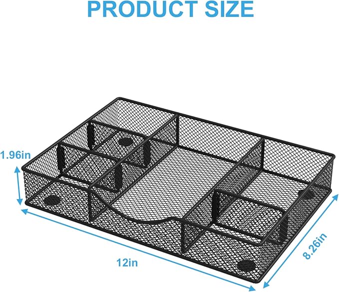 Desk Drawer Organizer Tray, Metal Mesh Drawer Organizers Office, 6 Adjustable - Image 2