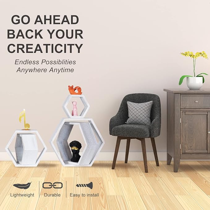 Hexagon Shelves, Floating Wall Shelf, Honeycomb Octagon Cube Shelves Wood | - Image 7