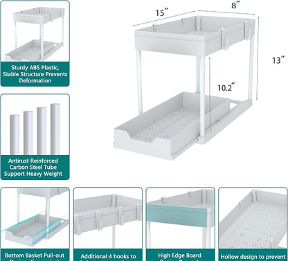 DEKAVA Cabinet, 2 Pack Under Sink Organizer, 2 Tier Sliding Bathroom Kitchen - Image 2