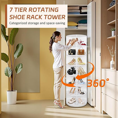 7 Tier Rotating Shoe Rack Tower, Revolving 360 Shoe Rack Storage Round Carousel - Image 3