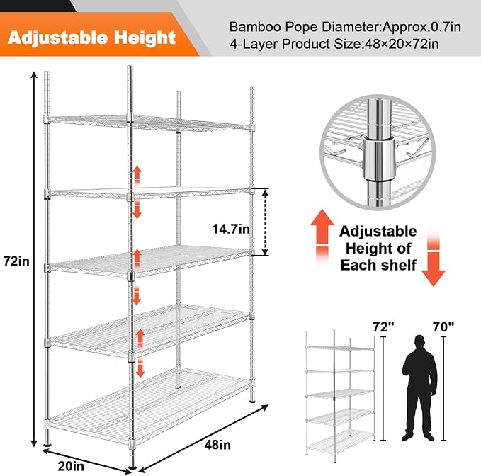 Land Guard 5 Tier Chrome Storage Racks and Shelving - Image 3