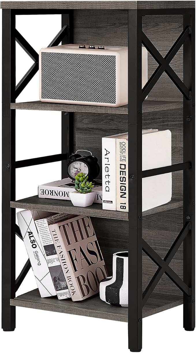 Small Bookshelf, 4 Tier Industrial Bookcase - Image 7