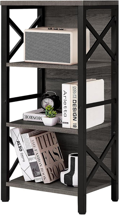Small Bookshelf, 4 Tier Industrial Bookcase - Image 7