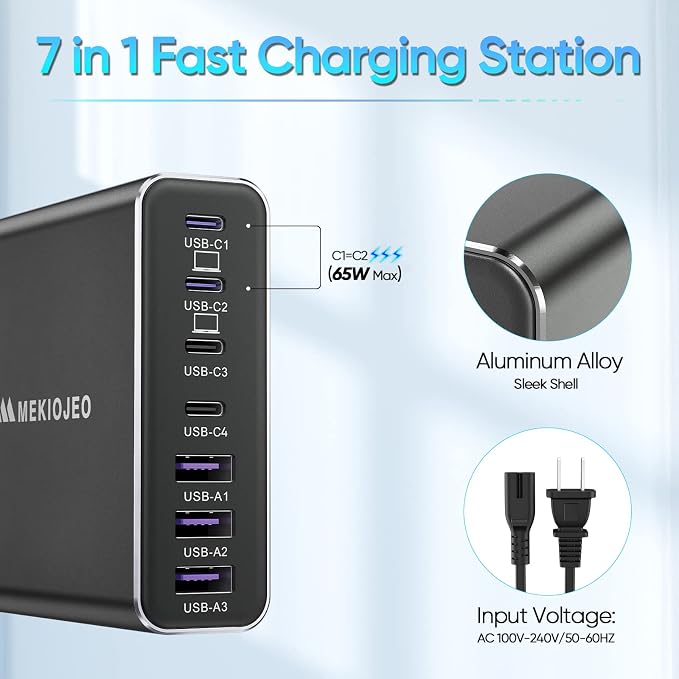 Aluminum Alloy USB C Charger GaN Charger Fast USB C Charging Station 7 Ports - Image 3