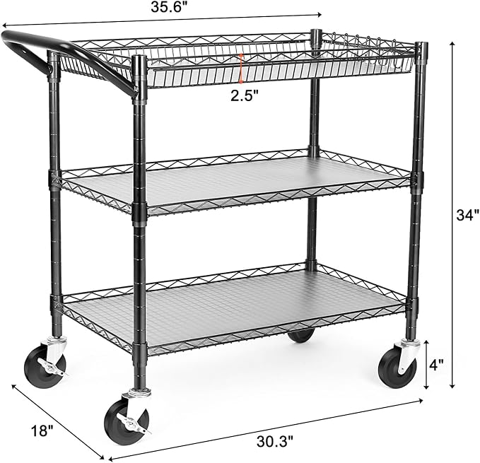 BolDuck Heavy Duty Utility Cart, 990Lbs Capacity 3 Tier Rolling Carts - Image 6