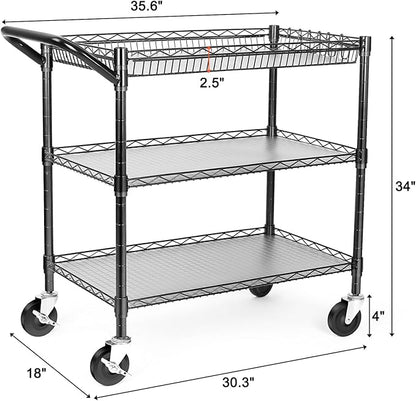 BolDuck Heavy Duty Utility Cart, 990Lbs Capacity 3 Tier Rolling Carts - Image 6