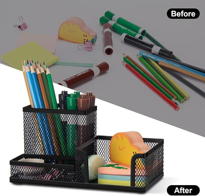 Comix Mesh Pen Pencil Holder Desk Organizer, 3 Compartment Wire Desktop Pen - Image 7