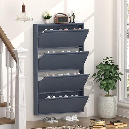 GREATMEET Shoe Cabinet with 4 Flip Drawers, Slim Metal Shoe Cabinet Storage by GREATMEET