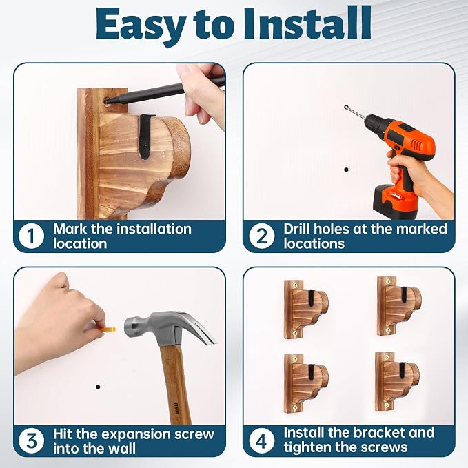 Skateboard Wall Mount, Wooden Horizontal Skateboard Rack Wall Hanger Display - Image 7