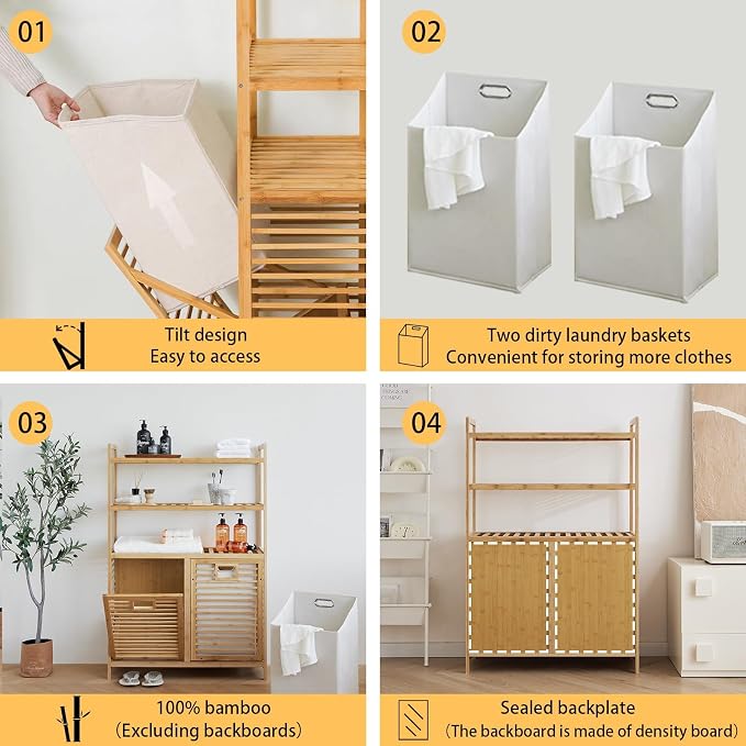 Double Tilt Out Laundry Hamper, Bamboo Hamper - Image 5