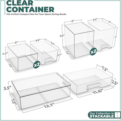 Sorbus Stackable Acrylic Storage Drawers – 2 Small + 2 Tall + 1 Wide – 5 Pack - Image 6