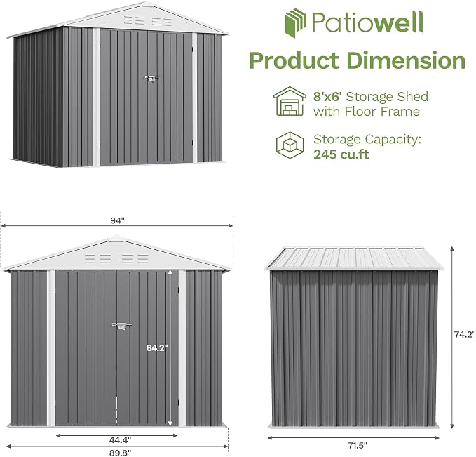 Patiowell 8x6 FT Outdoor Storage Shed - Image 2