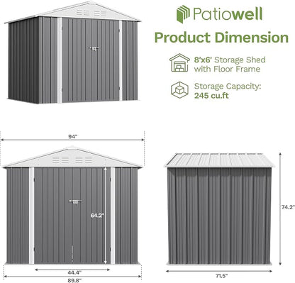 Patiowell 8x6 FT Outdoor Storage Shed - Image 2