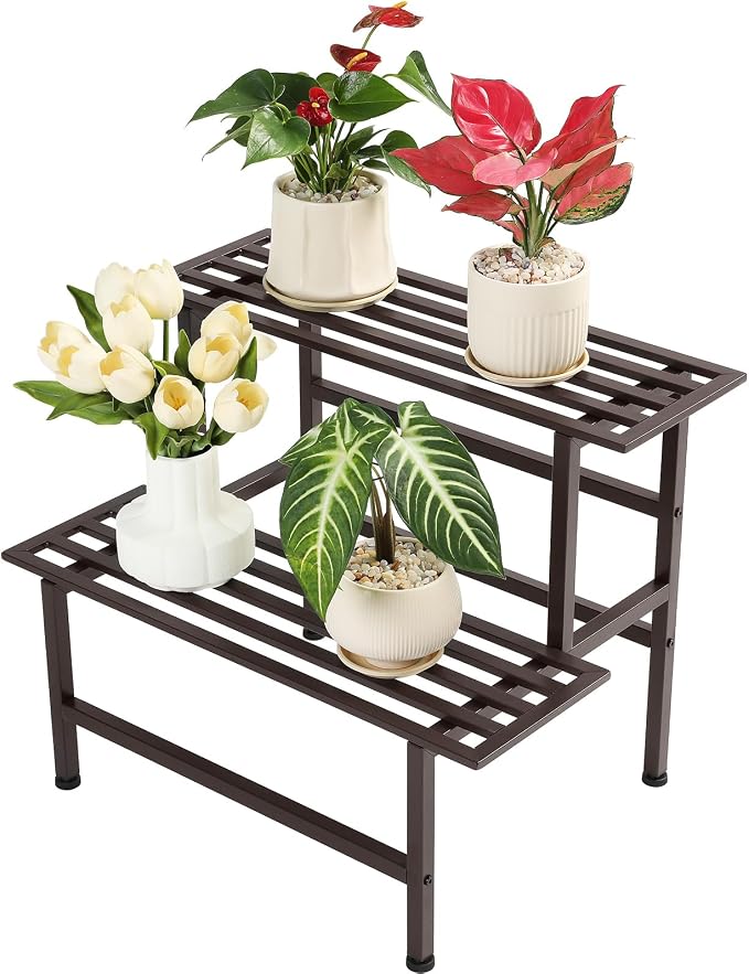 Dipion Metal Plant Stand Outdoor Plant Shelf Indoor, 2 Tier Heavy Duty Ladder by Dipion
