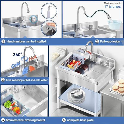 Stainless Steel Utility Sink, Hoses and Drain Kit - Image 5