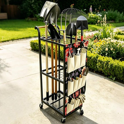 Garden Tool Organizer with Wheels 3 Tier Yard Tool Organizer Rack with Side by ANBOO