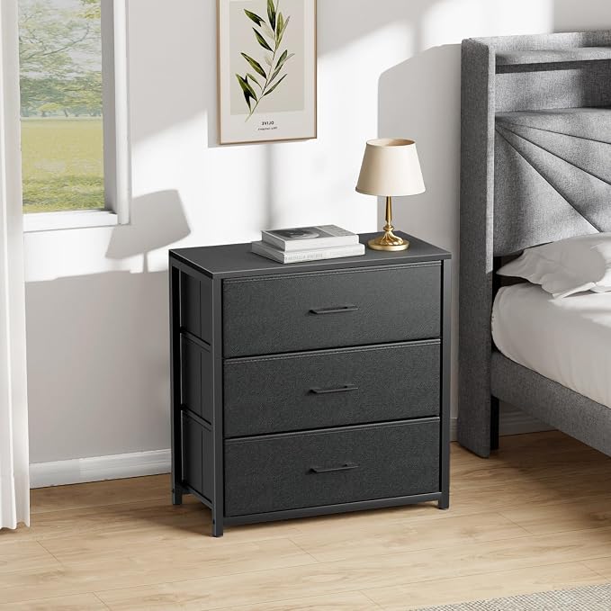 Nightstand with 3 Drawers for Bedroom, Storage Dresser with Fabric Drawers and - Image 8