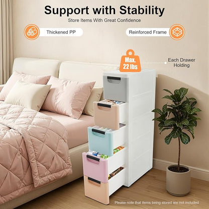 5 Drawers Stackable Storage Drawers Plastic Storage Drawers Collapsible Storage - Image 2