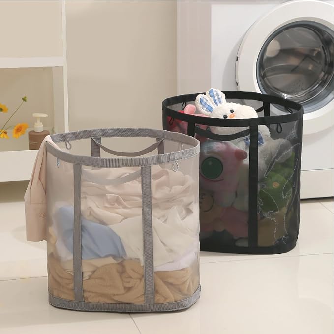 Mesh Bag with Handles, Collapsible Laundry Basket, Foldable Laundry Bag - Image 3