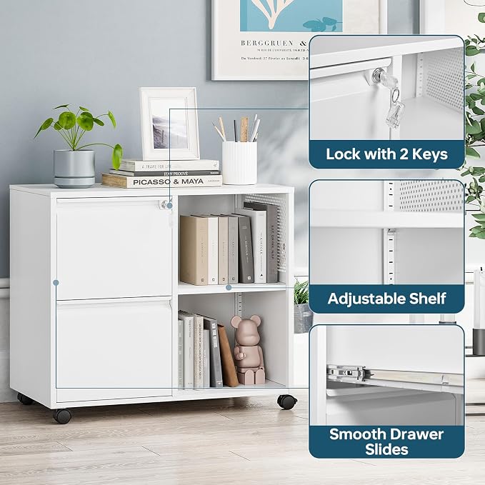 MIIIKO 2 Drawer File Cabinet on Wheels, Metal Filing Cabinets - Image 4