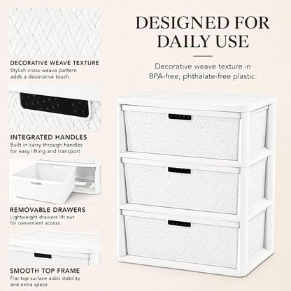 Wide 3-Drawer Plastic Storage Tower, Decorative Organizer Chest, BPA-free - Image 6